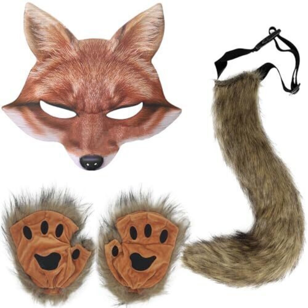 2951 Wolf Mask Werewolf Mask with Furry Tail and Paw Gloves, Wolf Costume